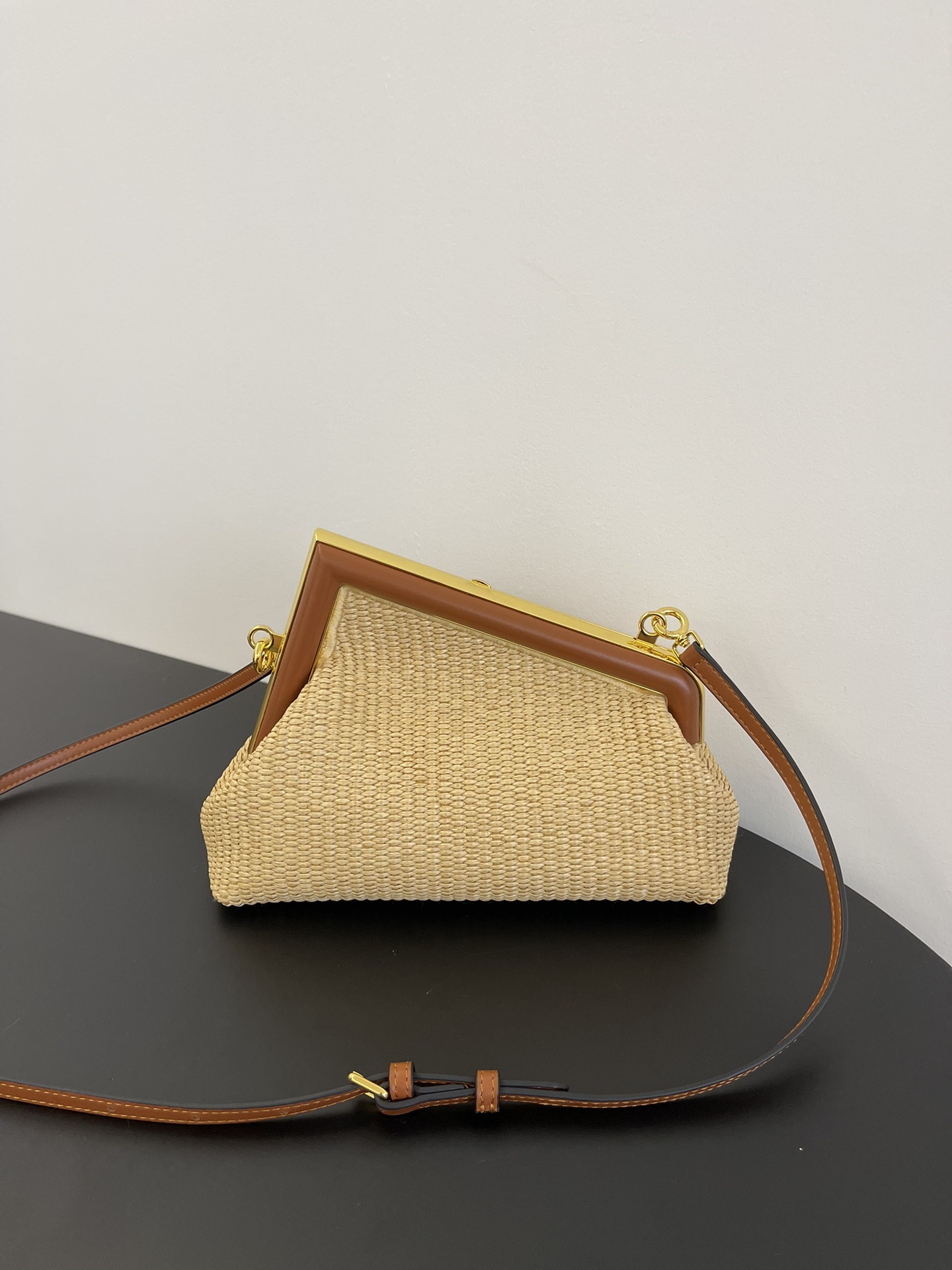 Fendi Small First Interlaced Shoulder Bag Beige